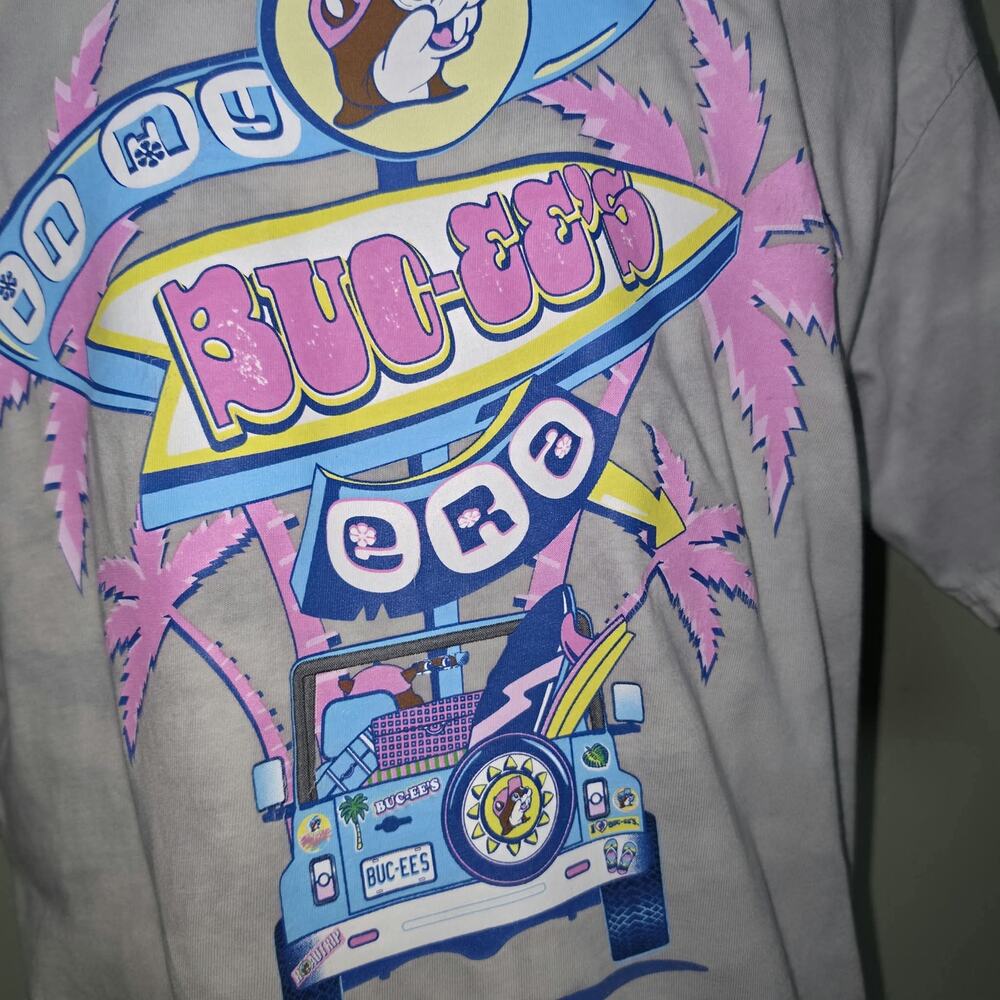 Buc-ee's Medium Grey Tie-Dye Surf Graphic T-Shirt Pink Palm Trees